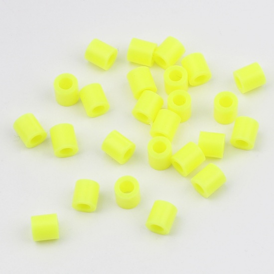 Picture of Acrylic Pony Bubblegum Beads Cylinder Lemon Yellow About 5mm x 5mm, Hole: Approx 2.9mm, 2000 PCs
