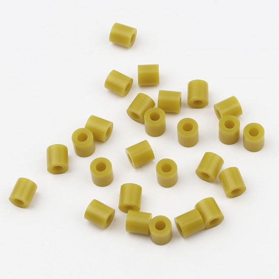 Picture of Acrylic Pony Bubblegum Beads Cylinder Brown Yellow About 5mm x 5mm, Hole: Approx 2.9mm, 2000 PCs