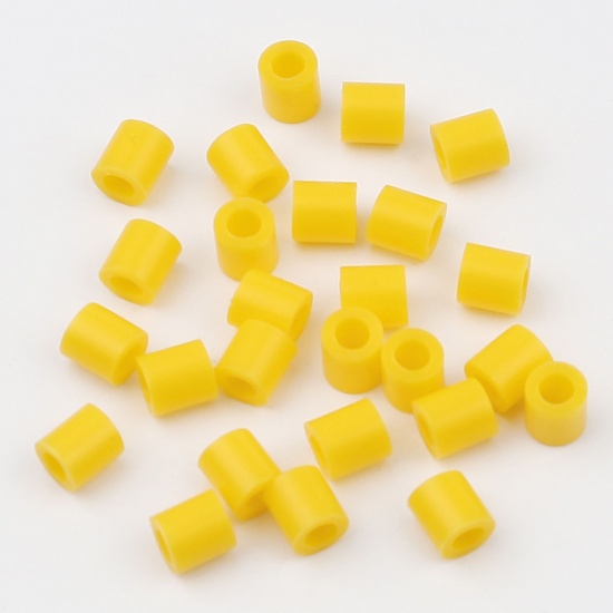 Picture of Acrylic Pony Bubblegum Beads Cylinder Dark Yellow About 5mm x 5mm, Hole: Approx 2.9mm, 2000 PCs