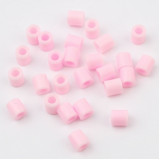 Picture of Acrylic Pony Bubblegum Beads Cylinder Pink About 5mm x 5mm, Hole: Approx 2.9mm, 2000 PCs