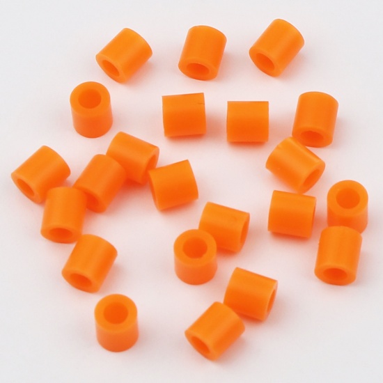 Picture of Acrylic Pony Bubblegum Beads Cylinder Neon Orange About 5mm x 5mm, Hole: Approx 2.9mm, 2000 PCs