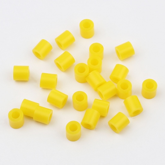 Picture of Acrylic Pony Bubblegum Beads Cylinder Yellow About 5mm x 5mm, Hole: Approx 2.9mm, 2000 PCs