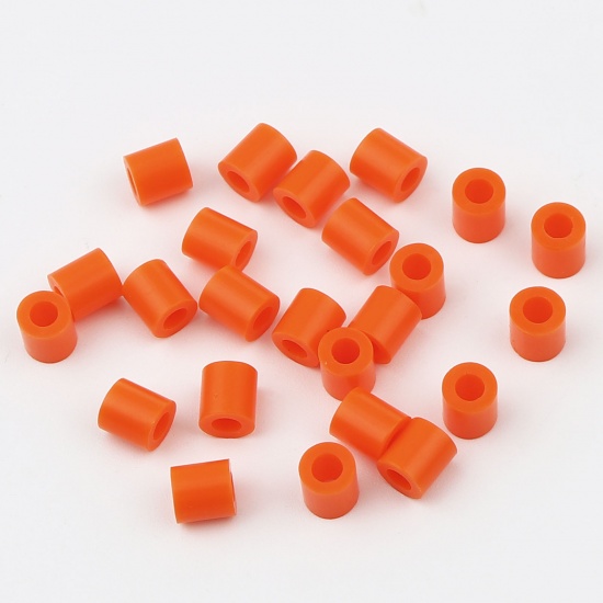 Picture of Acrylic Pony Bubblegum Beads Cylinder Orange About 5mm x 5mm, Hole: Approx 2.9mm, 2000 PCs