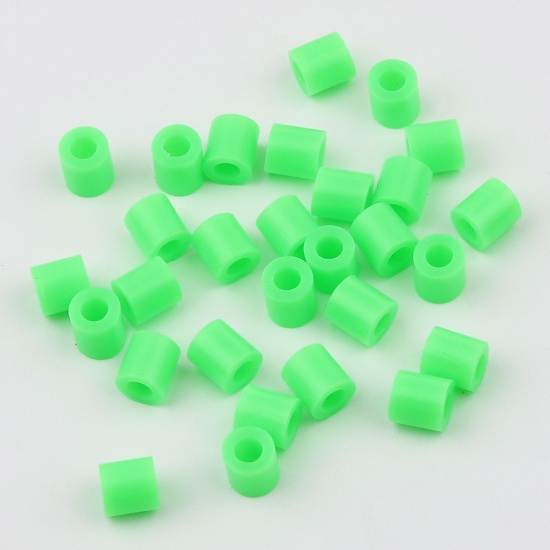 Picture of Acrylic Pony Bubblegum Beads Cylinder Neon Green About 5mm x 5mm, Hole: Approx 2.9mm, 2000 PCs