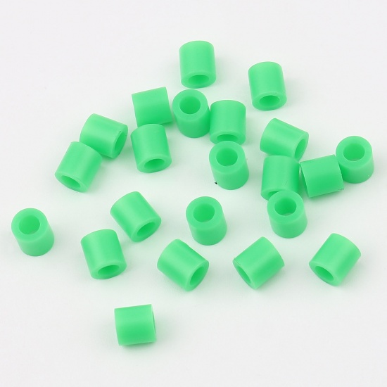 Picture of Acrylic Pony Bubblegum Beads Cylinder Green About 5mm x 5mm, Hole: Approx 2.9mm, 2000 PCs
