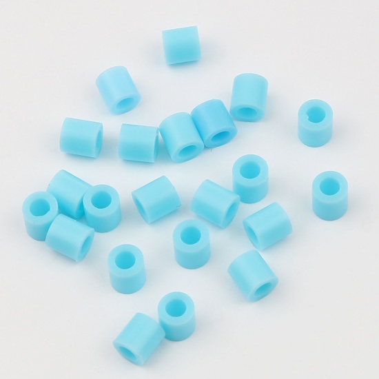 Picture of Acrylic Pony Bubblegum Beads Cylinder Light Blue About 5mm x 5mm, Hole: Approx 2.9mm, 2000 PCs