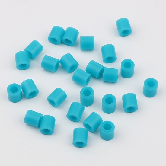 Picture of Acrylic Pony Bubblegum Beads Cylinder Lake Blue About 5mm x 5mm, Hole: Approx 2.9mm, 2000 PCs
