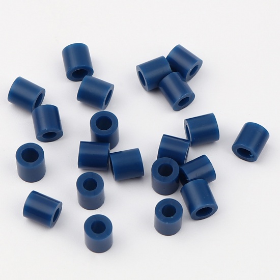 Picture of Acrylic Pony Bubblegum Beads Cylinder Dark Blue About 5mm x 5mm, Hole: Approx 2.9mm, 2000 PCs