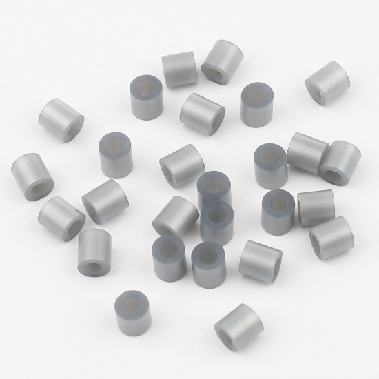 Picture of Acrylic Pony Bubblegum Beads Cylinder Silver-gray About 5mm x 5mm, Hole: Approx 2.9mm, 2000 PCs