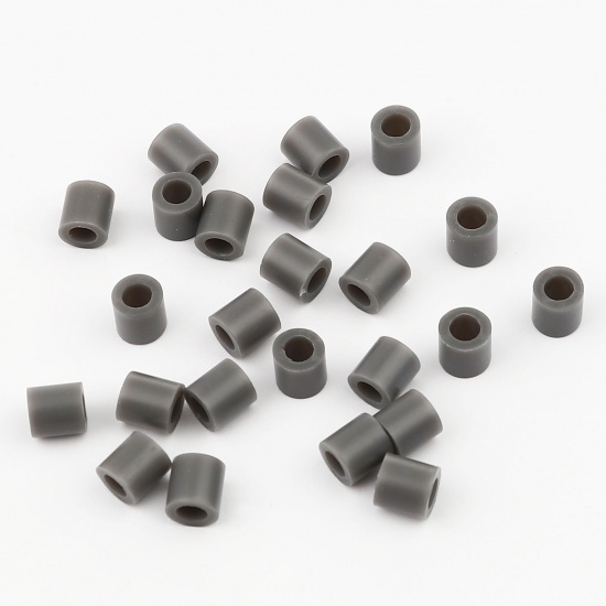 Picture of Acrylic Pony Bubblegum Beads Cylinder Gray About 5mm x 5mm, Hole: Approx 2.9mm, 2000 PCs