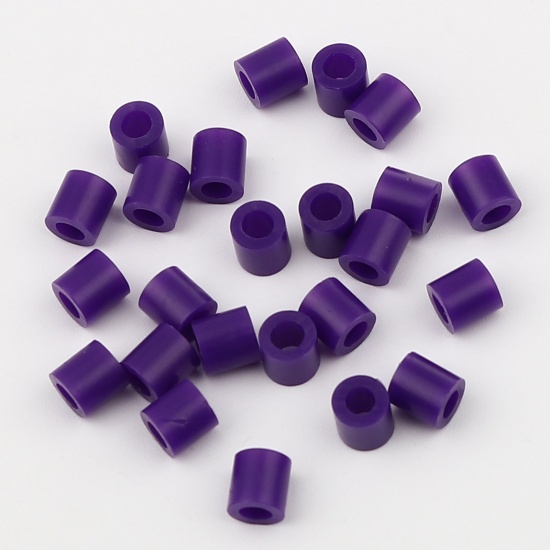 Picture of Acrylic Pony Bubblegum Beads Cylinder Dark Purple About 5mm x 5mm, Hole: Approx 2.9mm, 2000 PCs