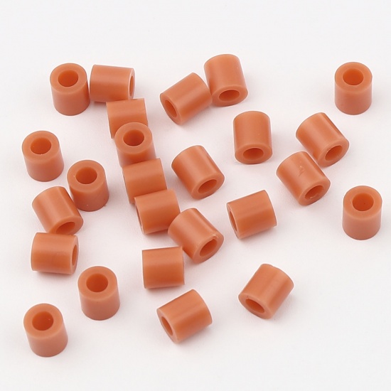 Picture of Acrylic Pony Bubblegum Beads Cylinder Light Brown About 5mm x 5mm, Hole: Approx 2.9mm, 2000 PCs