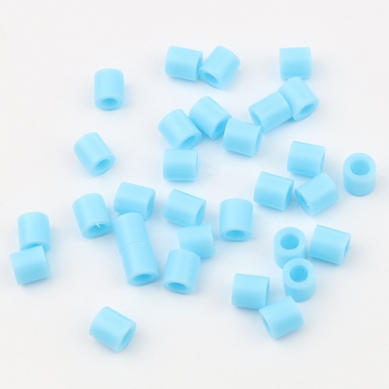 Picture of Acrylic Pony Bubblegum Beads Cylinder Skyblue About 5mm x 5mm, Hole: Approx 2.9mm, 2000 PCs