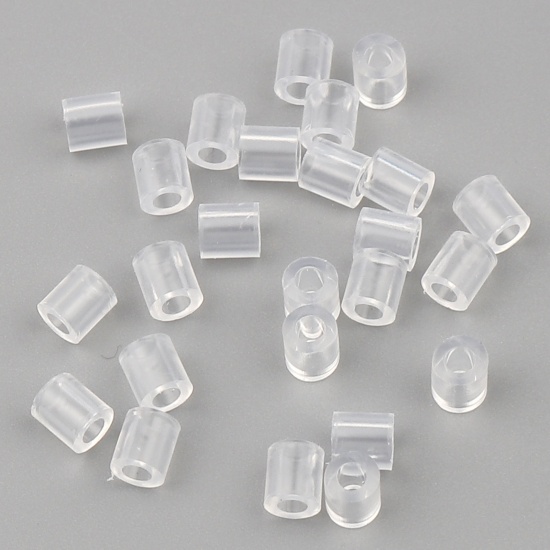 Picture of Acrylic Pony Bubblegum Beads Cylinder Transparent Clear About 5mm x 5mm, Hole: Approx 2.9mm, 2000 PCs