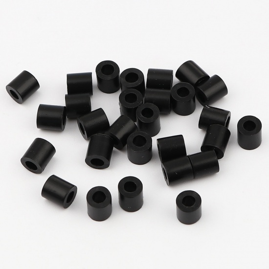 Picture of Acrylic Pony Bubblegum Beads Cylinder Black About 5mm x 5mm, Hole: Approx 2.9mm, 2000 PCs