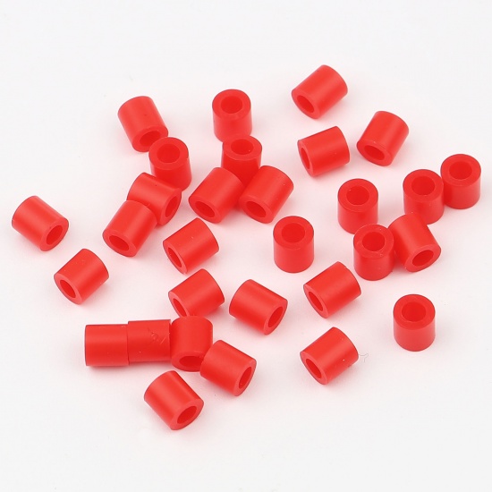 Picture of Acrylic Pony Bubblegum Beads Cylinder Red About 5mm x 5mm, Hole: Approx 2.9mm, 2000 PCs