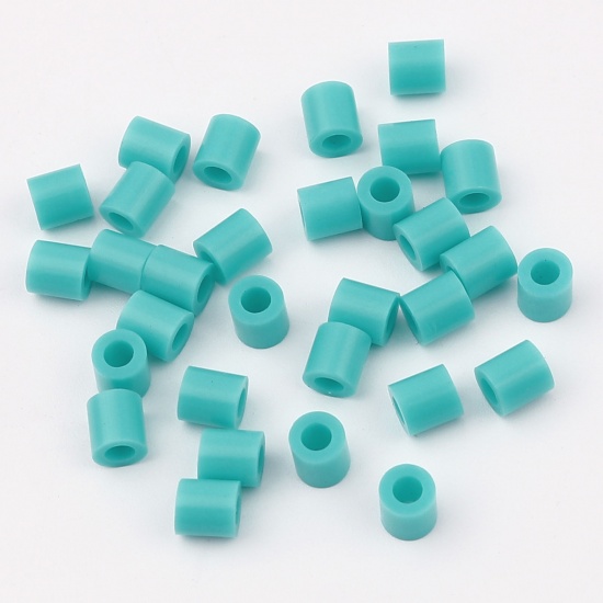 Picture of Acrylic Pony Bubblegum Beads Cylinder Cyan About 5mm x 5mm, Hole: Approx 2.9mm, 2000 PCs