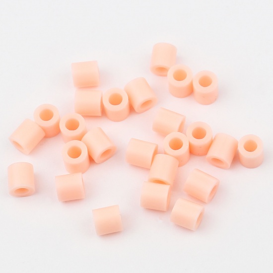 Picture of Acrylic Pony Bubblegum Beads Cylinder Orange Pink About 5mm x 5mm, Hole: Approx 2.9mm, 2000 PCs