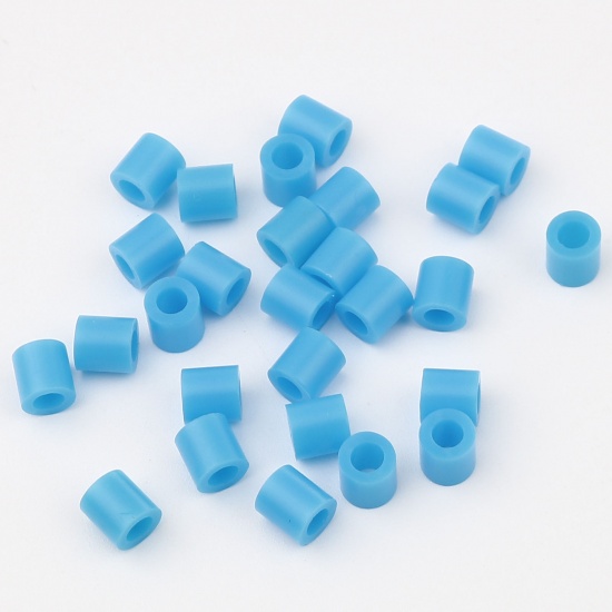 Picture of Acrylic Pony Bubblegum Beads Cylinder Blue About 5mm x 5mm, Hole: Approx 2.9mm, 2000 PCs
