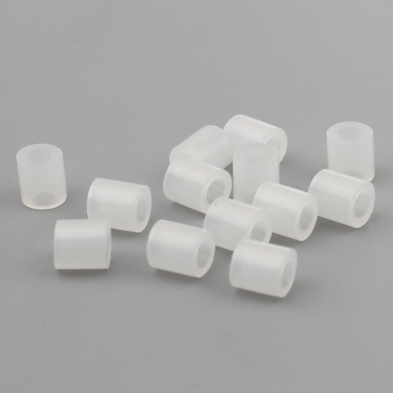 Picture of Acrylic Pony Bubblegum Beads Cylinder White Glow In The Dark Luminous About 5mm x 5mm, Hole: Approx 2.6mm, 2000 PCs