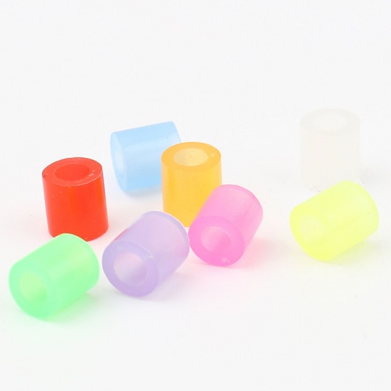 Picture of Acrylic Pony Bubblegum Beads Cylinder White Glow In The Dark Luminous About 5mm x 5mm, Hole: Approx 2.6mm, 2000 PCs