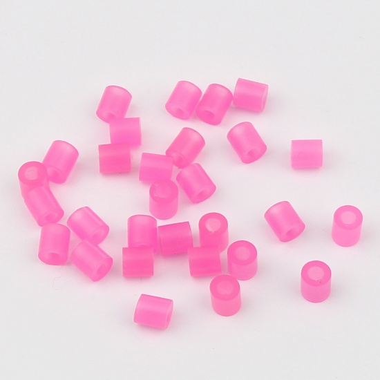 Picture of Acrylic Pony Bubblegum Beads Cylinder Neon Pink Glow In The Dark Luminous About 5mm x 5mm, Hole: Approx 2.6mm, 2000 PCs