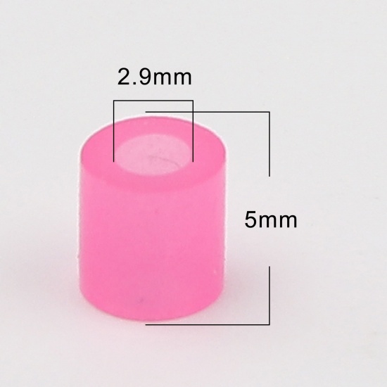 Picture of Acrylic Pony Bubblegum Beads Cylinder Neon Pink Glow In The Dark Luminous About 5mm x 5mm, Hole: Approx 2.6mm, 2000 PCs