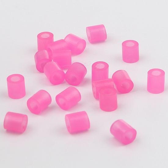 Picture of Acrylic Pony Bubblegum Beads Cylinder Neon Pink Glow In The Dark Luminous About 5mm x 5mm, Hole: Approx 2.6mm, 2000 PCs