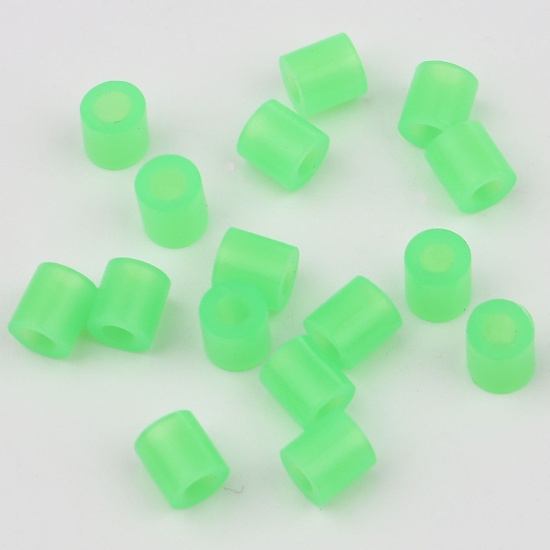 Picture of Acrylic Pony Bubblegum Beads Cylinder Green Glow In The Dark Luminous About 5mm x 5mm, Hole: Approx 2.6mm, 2000 PCs