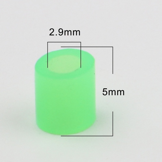 Picture of Acrylic Pony Bubblegum Beads Cylinder Green Glow In The Dark Luminous About 5mm x 5mm, Hole: Approx 2.6mm, 2000 PCs