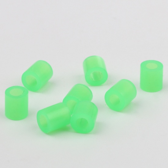 Picture of Acrylic Pony Bubblegum Beads Cylinder Green Glow In The Dark Luminous About 5mm x 5mm, Hole: Approx 2.6mm, 2000 PCs