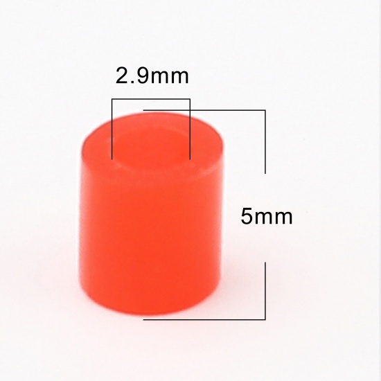 Picture of Acrylic Pony Bubblegum Beads Cylinder Red Glow In The Dark Luminous About 5mm x 5mm, Hole: Approx 2.6mm, 2000 PCs