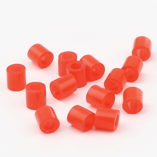 Picture of Acrylic Pony Bubblegum Beads Cylinder Red Glow In The Dark Luminous About 5mm x 5mm, Hole: Approx 2.6mm, 2000 PCs