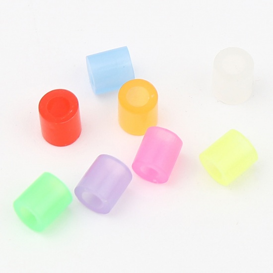 Picture of Acrylic Pony Bubblegum Beads Cylinder Red Glow In The Dark Luminous About 5mm x 5mm, Hole: Approx 2.6mm, 2000 PCs