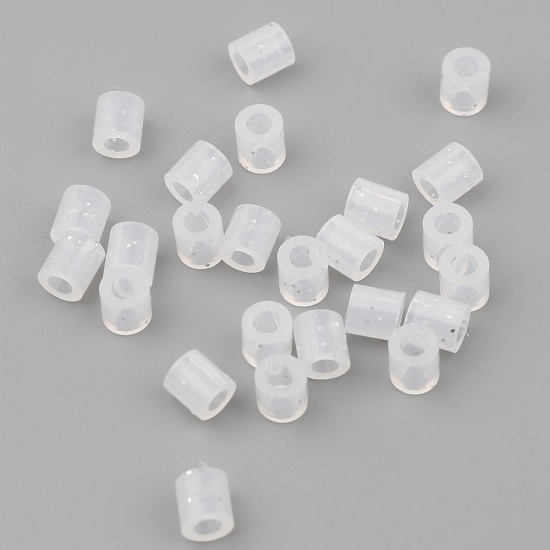 Picture of Acrylic Pony Bubblegum Beads Cylinder White Glitter About 5mm x 5mm, Hole: Approx 2.8mm, 2000 PCs