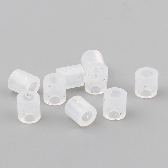 Picture of Acrylic Pony Bubblegum Beads Cylinder White Glitter About 5mm x 5mm, Hole: Approx 2.8mm, 2000 PCs