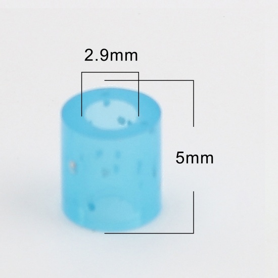 Picture of Acrylic Pony Bubblegum Beads Cylinder Blue Glitter About 5mm x 5mm, Hole: Approx 2.8mm, 2000 PCs