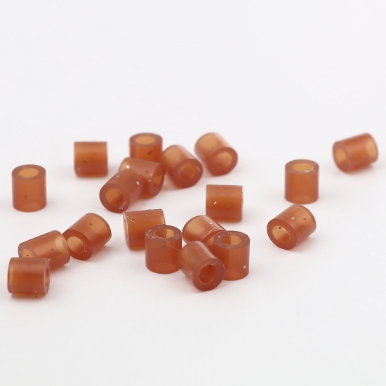 Picture of Acrylic Pony Bubblegum Beads Cylinder Coffee Glitter About 5mm x 5mm, Hole: Approx 2.8mm, 2000 PCs