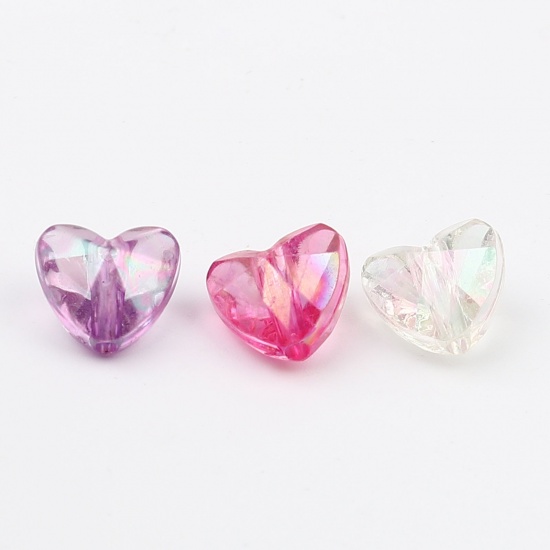 Picture of Acrylic Beads Heart Fuchsia AB Rainbow Color Plating About 12mm x 11mm, Hole: Approx 1.9mm, 200 PCs