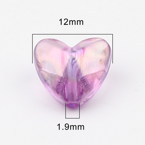 アクリル ビーズ ハート 紫 ABカラー メッキ 約 12mm x 11mm、 穴：約 1.9mm、 200 個 の画像