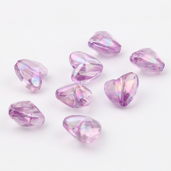 Picture of Acrylic Beads Heart Purple AB Rainbow Color Plating About 12mm x 11mm, Hole: Approx 1.9mm, 200 PCs
