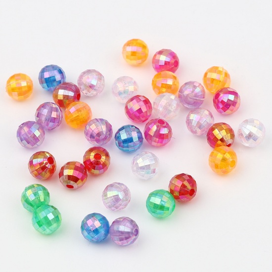 Picture of Acrylic Beads Round At Random Color AB Rainbow Color Plating About 8mm Dia., Hole: Approx 1.9mm, 500 PCs