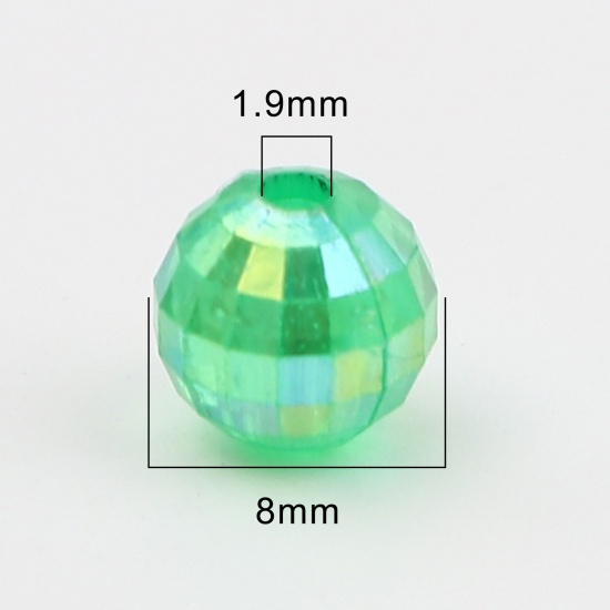 Picture of Acrylic Beads Round At Random Color AB Rainbow Color Plating About 8mm Dia., Hole: Approx 1.9mm, 500 PCs