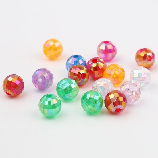 Picture of Acrylic Beads Round At Random Color AB Rainbow Color Plating About 8mm Dia., Hole: Approx 1.9mm, 500 PCs