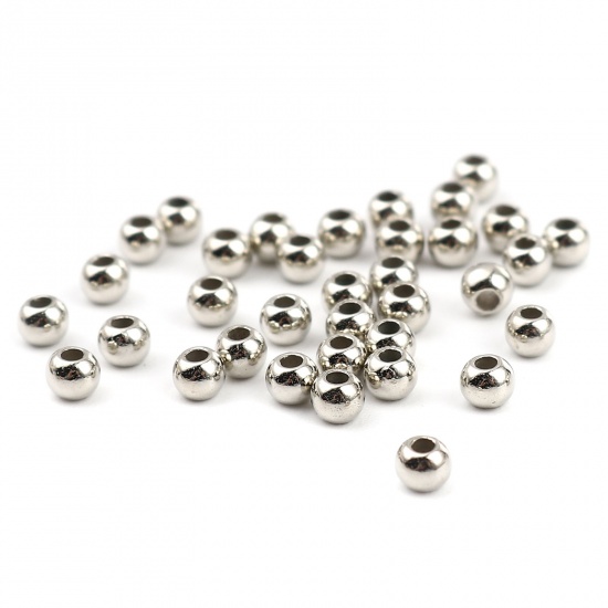 Bild von CCB Plastik Perlen Rund Silberfarbe Plattiert ca. 3mm D., Loch:ca. 1mm, 1 Packung 400 Stück/Paket)