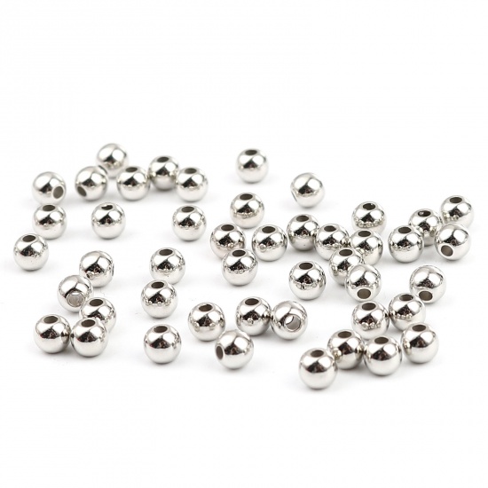 Bild von CCB Plastik Perlen Rund Silberfarbe Plattiert ca. 4mm D., Loch:ca. 1.2mm, 1 Packung 300 Stück/Paket)
