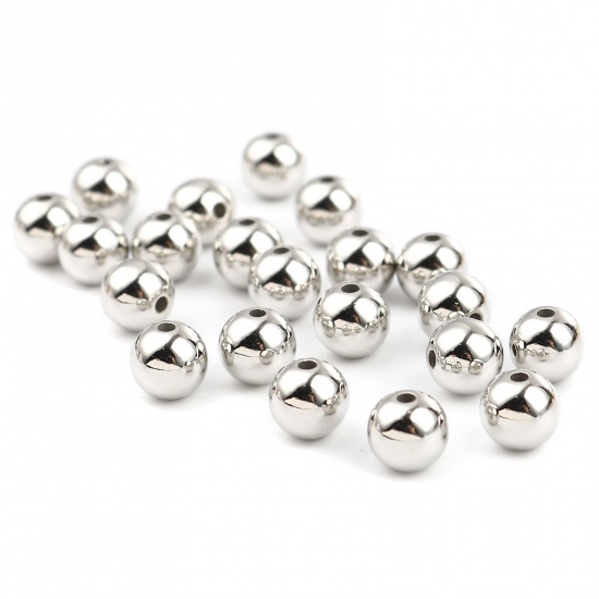 Bild von CCB Plastik Perlen Rund Silberfarbe Plattiert ca. 8mm D., Loch:ca. 1.8mm, 1 Packung 100 Stück/Paket)