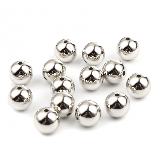 Bild von CCB Plastik Perlen Rund Silberfarbe Plattiert ca. 10mm D., Loch:ca. 1.8mm, 1 Packung 50 Stück/Paket)