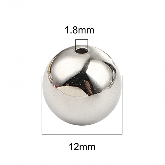 Bild von CCB Plastik Perlen Rund Silberfarbe Plattiert ca. 12mm D., Loch:ca. 1.8mm, 1 Packung 30 Stück/Paket)