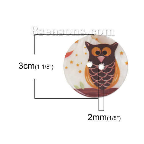 Immagine di Conchiglia Bottone da Cucire ScrapbookBottone Tondo Multicolore Due Fori Gufo Disegno 3cm Dia, 12 Pz